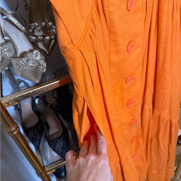 Anthropologie The Renee Flutter Sleeve Linen Button Front Dress - Picture 6 of 8